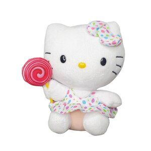 TY Hello Kitty by Sanrio Plush with Polka Dot Dress & Hair Bow and Lollipop 6”
